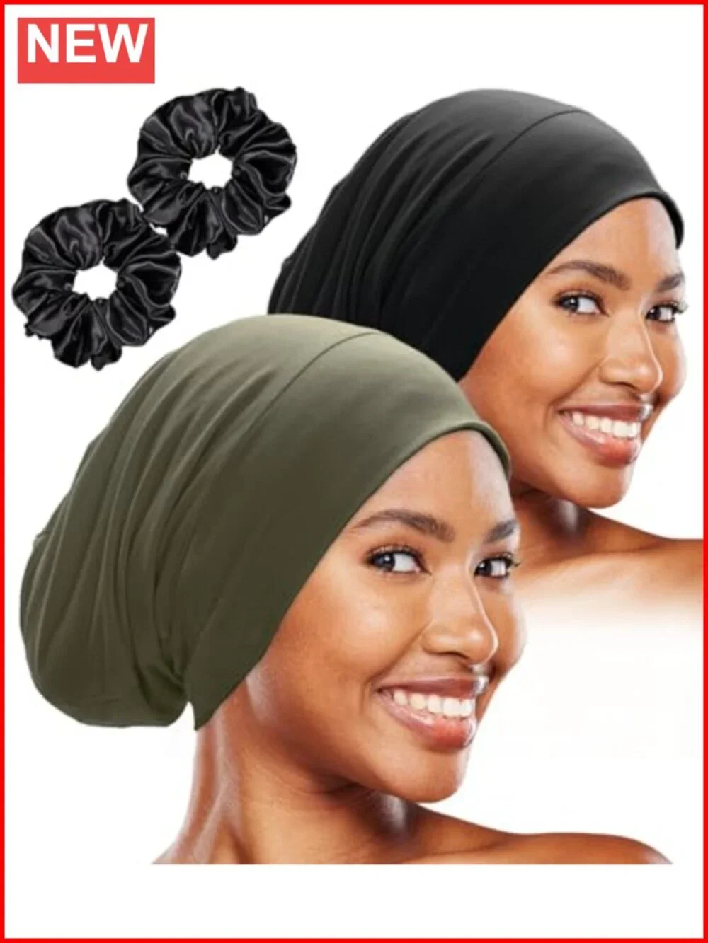 Cooling Ice Silk Lined Sleep Cap Bonnet with Adjustable Strap for Curly Braids